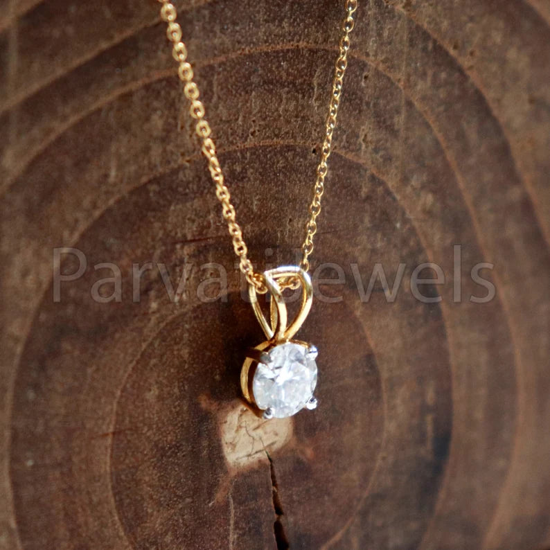 SOLITAIRE Moissanite Pendant Necklace, 18k Solid Gold Pendant,1CT Round Brilliant Cut Moaissanite Pendant/ Without Chain, Gift For Her, 6.5mm Moissanite Charm