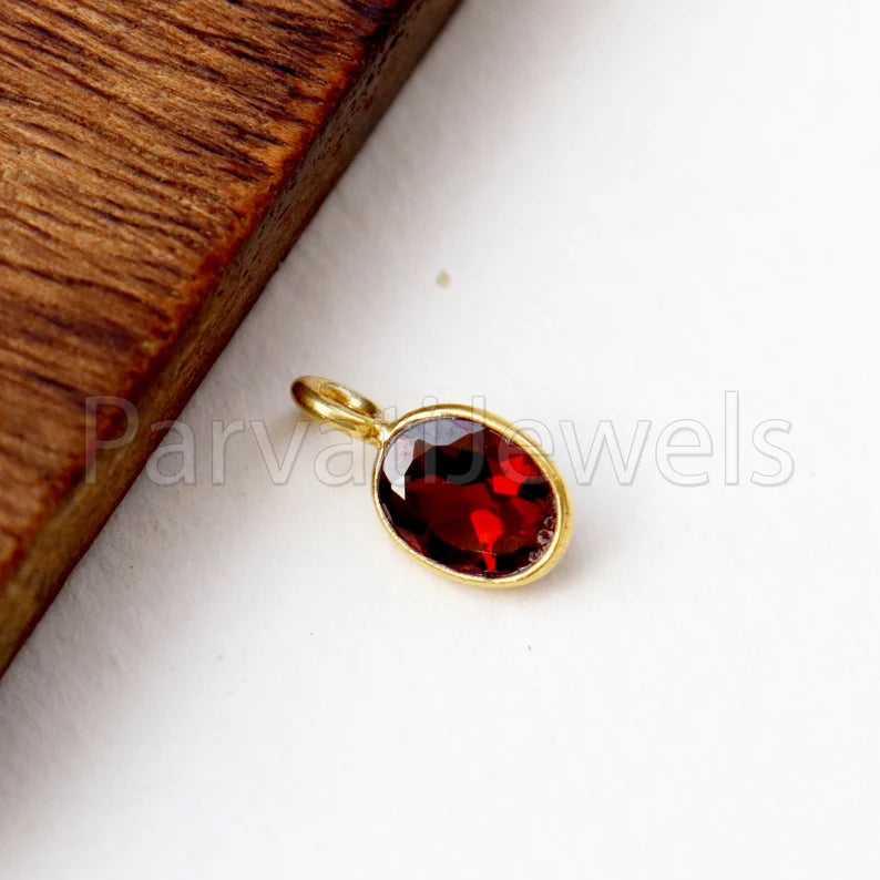 Natural Garnet Charm, 18k Solid Gold Charm, Natural Garnet Charm, Gold Charm, Charm Pendant, Charm Necklace, Handmade Gold Charm