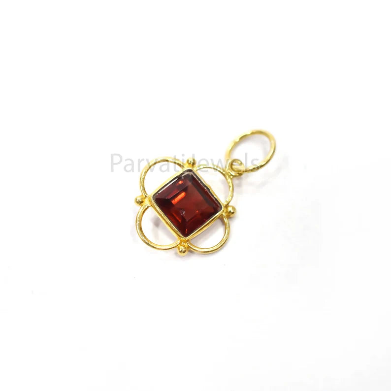 Natural Garnet Charm, 18k Solid Gold Charm, Natural Garnet Charm, Gold Charm, Charm Pendant, Charm Necklace, Handmade Gold Charm For Gifting