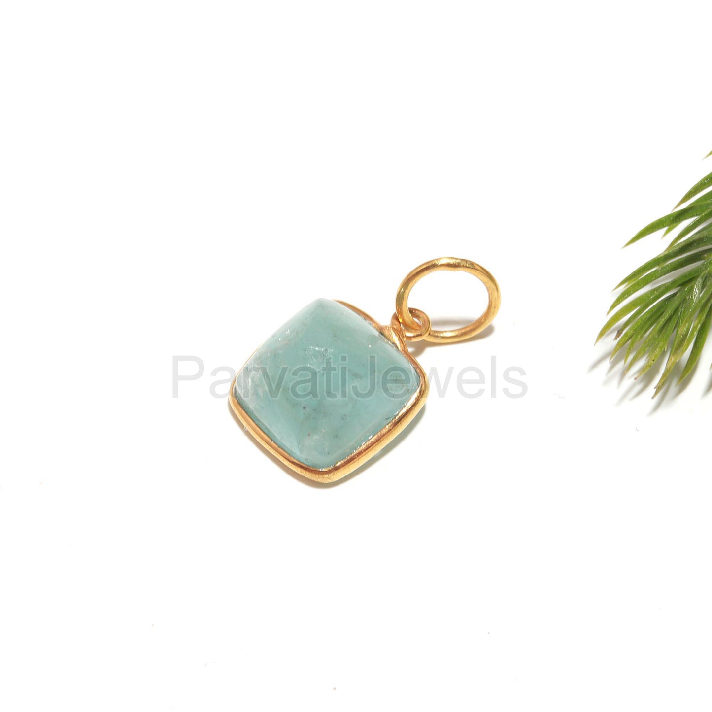 AA Natural Aquamarine Pyramid shape Charm, 18k Solid Gold Charm, Aquamarine Charm, Gold Pendant, Pyramid Shape Charm, Handmade Gold Charm,