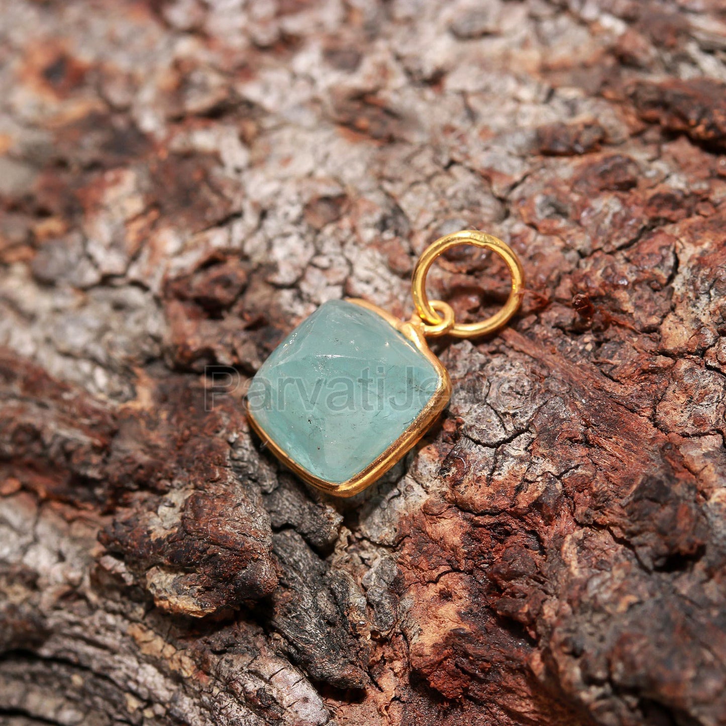 AA Natural Aquamarine Pyramid shape Charm, 18k Solid Gold Charm, Aquamarine Charm, Gold Pendant, Pyramid Shape Charm, Handmade Gold Charm,