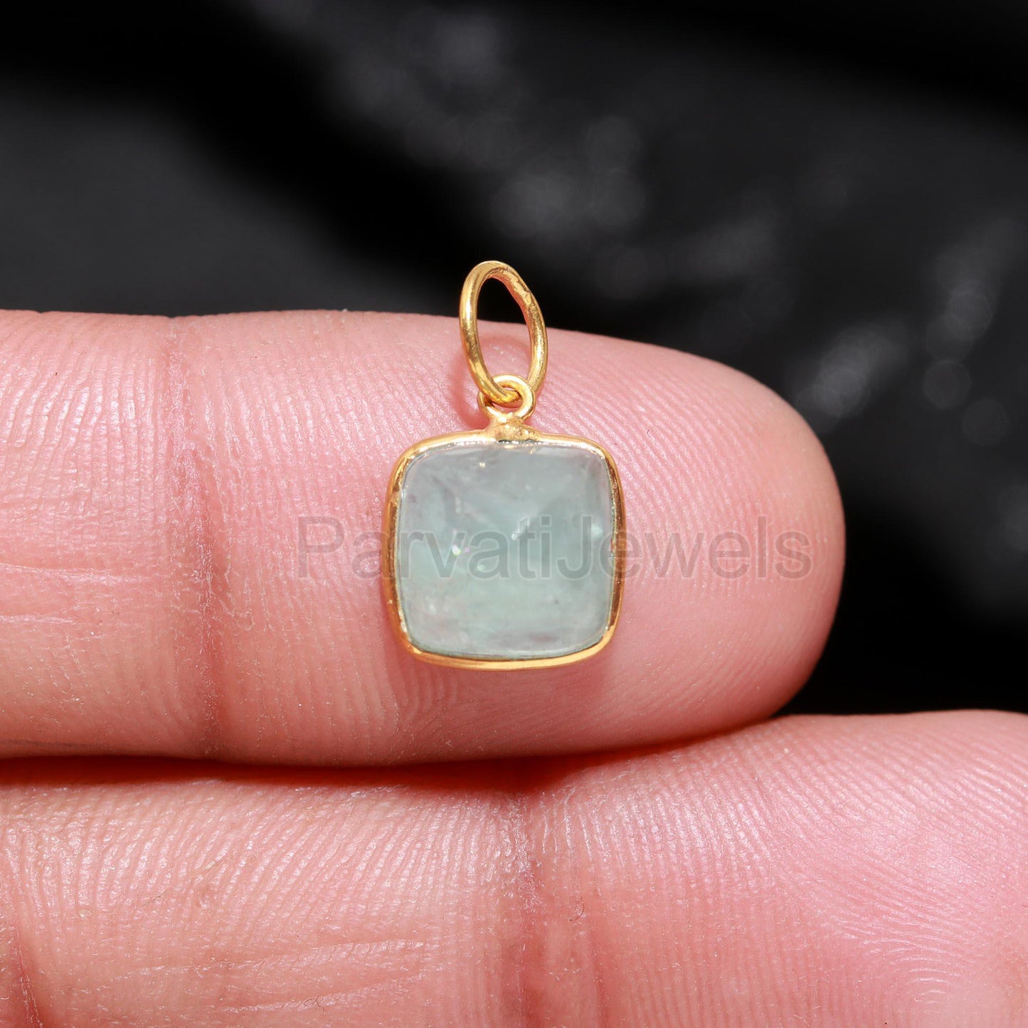AA Natural Aquamarine Pyramid shape Charm, 18k Solid Gold Charm, Aquamarine Charm, Gold Pendant, Pyramid Shape Charm, Handmade Gold Charm,