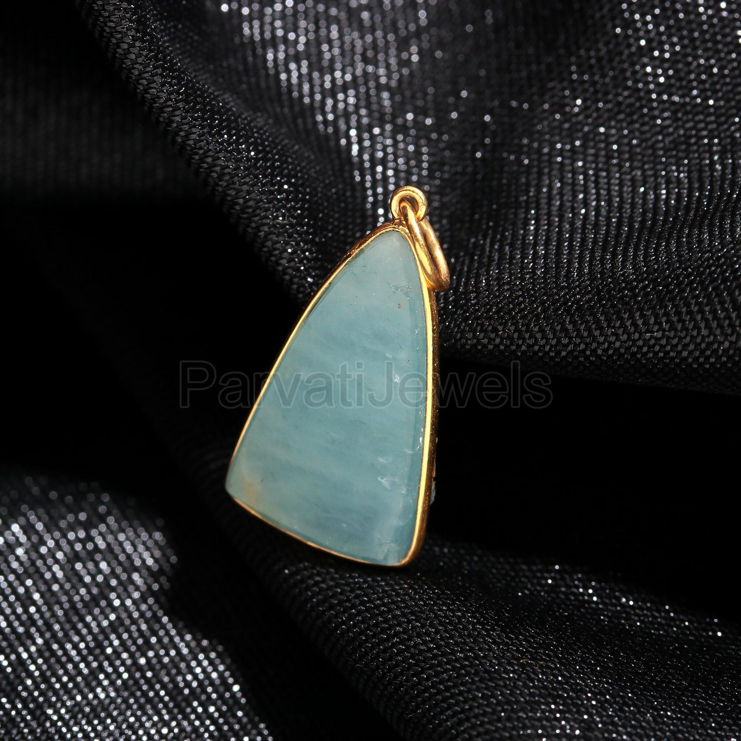 Aquamarine Isosceles Shaped Charm, 18k Solid Gold Charm, AA Natural Aquamarine Charm, Charm Necklace, Handmade Gold Charm, Gift for Her