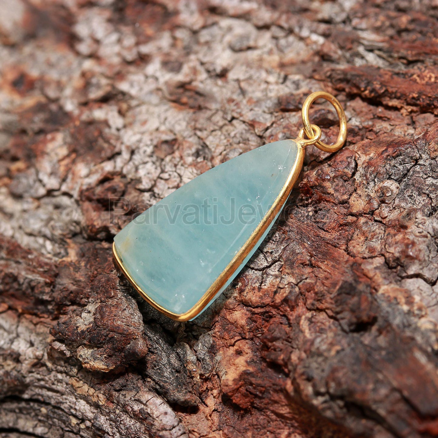 Aquamarine Isosceles Shaped Charm, 18k Solid Gold Charm, AA Natural Aquamarine Charm, Charm Necklace, Handmade Gold Charm, Gift for Her