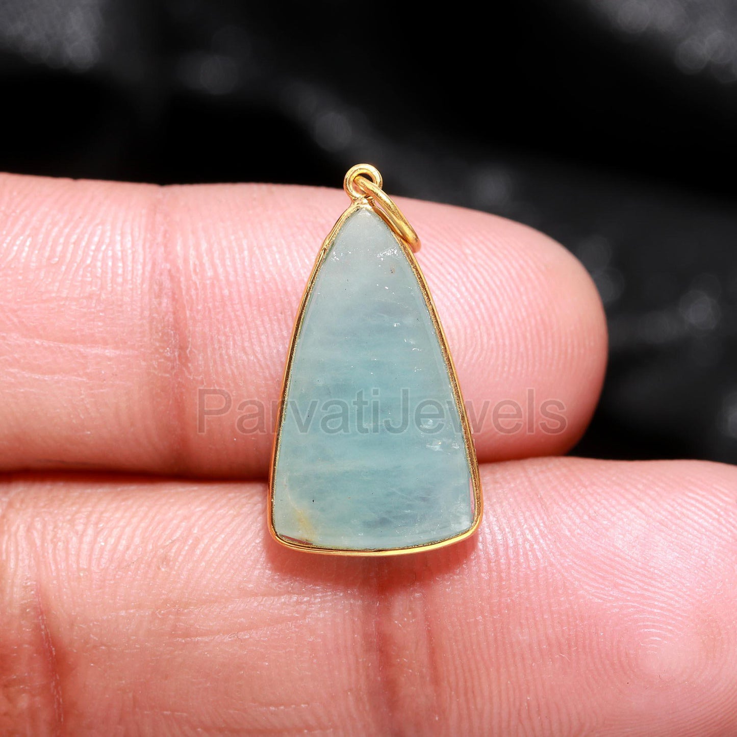 Aquamarine Isosceles Shaped Charm, 18k Solid Gold Charm, AA Natural Aquamarine Charm, Charm Necklace, Handmade Gold Charm, Gift for Her