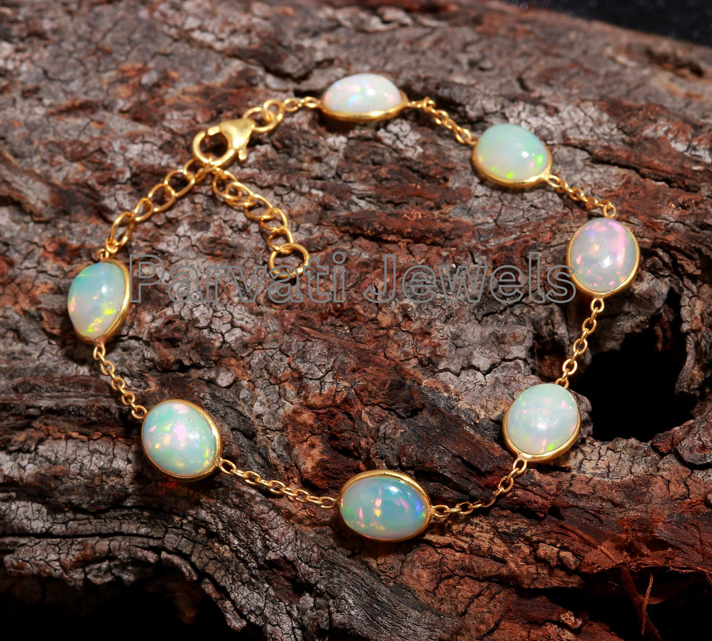 AA Natural Ethiopian Opal Bracelet, 18k Solid Gold Bracelet, Handmade Gold Bracelet, Natural Opal Oval Shape Bracelet, Gift for her, 18K