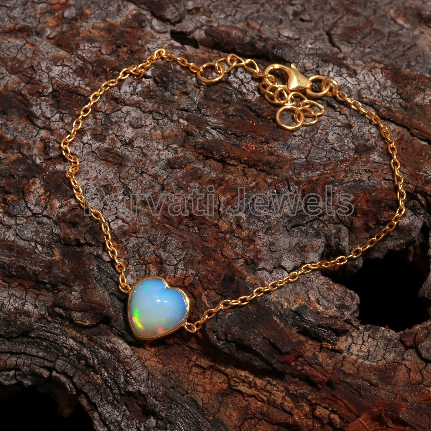 AA Natural Ethiopian Opal Bracelet, 18k Solid Gold Bracelet, Handmade Gold Bracelet, Gold Bracelet, Gift for her, Opal Heart Shape Bracelet