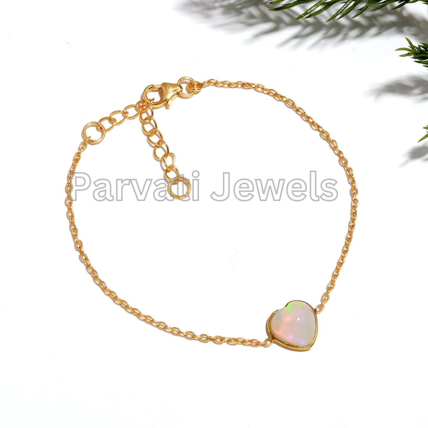 AA Natural Ethiopian Opal Bracelet, 18k Solid Gold Bracelet, Handmade Gold Bracelet, Gold Bracelet, Gift for her, Opal Heart Shape Bracelet