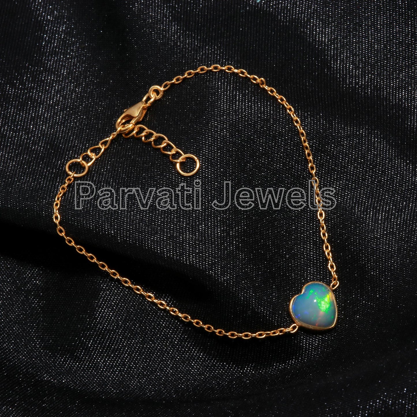 AA Natural Ethiopian Opal Bracelet, 18k Solid Gold Bracelet, Handmade Gold Bracelet, Gold Bracelet, Gift for her, Opal Heart Shape Bracelet