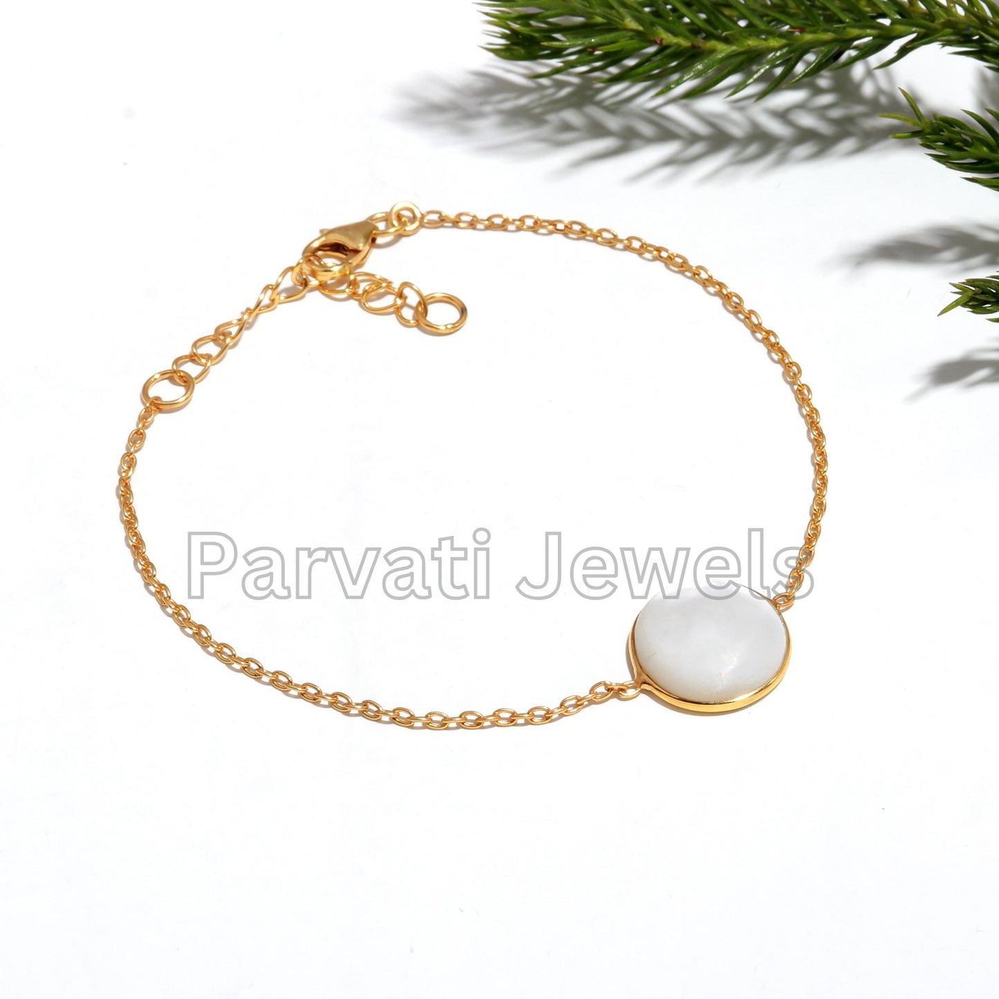 Natural Mother of Pearl Bracelet, 18k Solid Gold Bracelet, Mother of Pearl Charm, Gold Bracelet, Handmade Gold Bracelet, Gift for her
