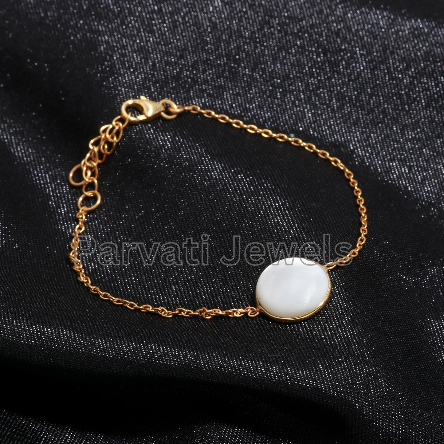 Natural Mother of Pearl Bracelet, 18k Solid Gold Bracelet, Mother of Pearl Charm, Gold Bracelet, Handmade Gold Bracelet, Gift for her