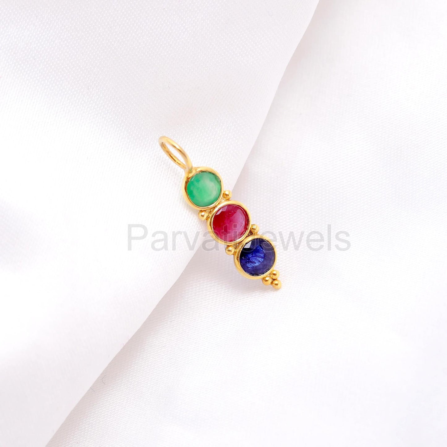 Natural Ruby Emerald Sapphire Gemstone 18K Solid Gold Charm Pendant, Minimal Handmade Gold Charm Pendant, Solid 18K GOLD, Gift for her,
