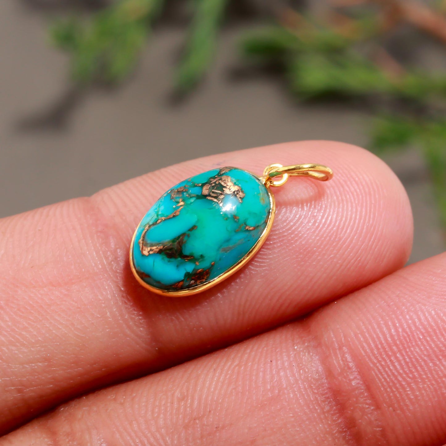 Natural Blue Copper Turquoise Charm, Solid 18K Gold Charm Pendant, Handmade Gold Charm, Copper Turquoise Dainty Charm, Minimalist Pendant