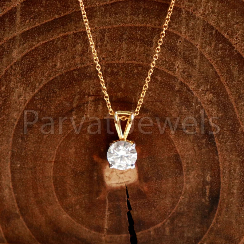 SOLITAIRE Moissanite Pendant Necklace, 18k Solid Gold Pendant,1CT Round Brilliant Cut Moaissanite Pendant/ Without Chain, Gift For Her, 6.5mm Moissanite Charm