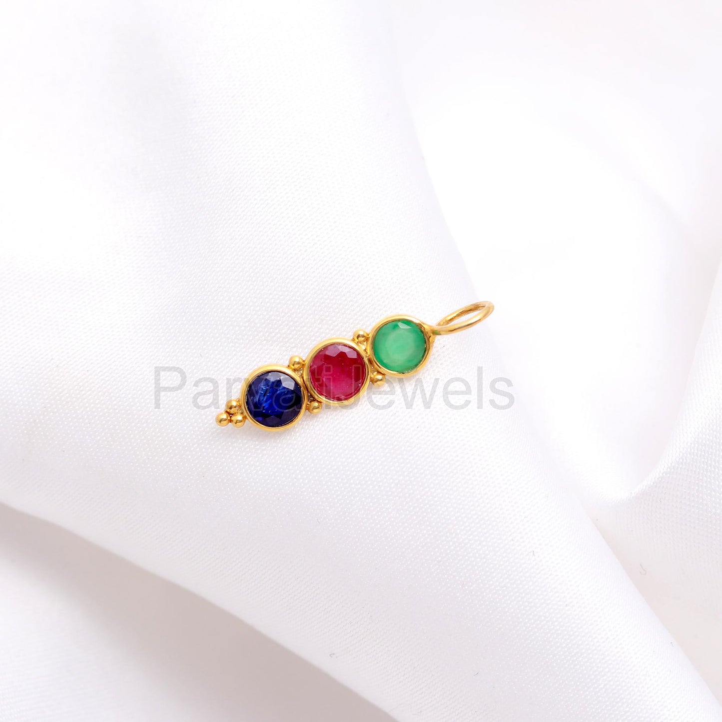 Natural Ruby Emerald Sapphire Gemstone 18K Solid Gold Charm Pendant, Minimal Handmade Gold Charm Pendant, Solid 18K GOLD, Gift for her,