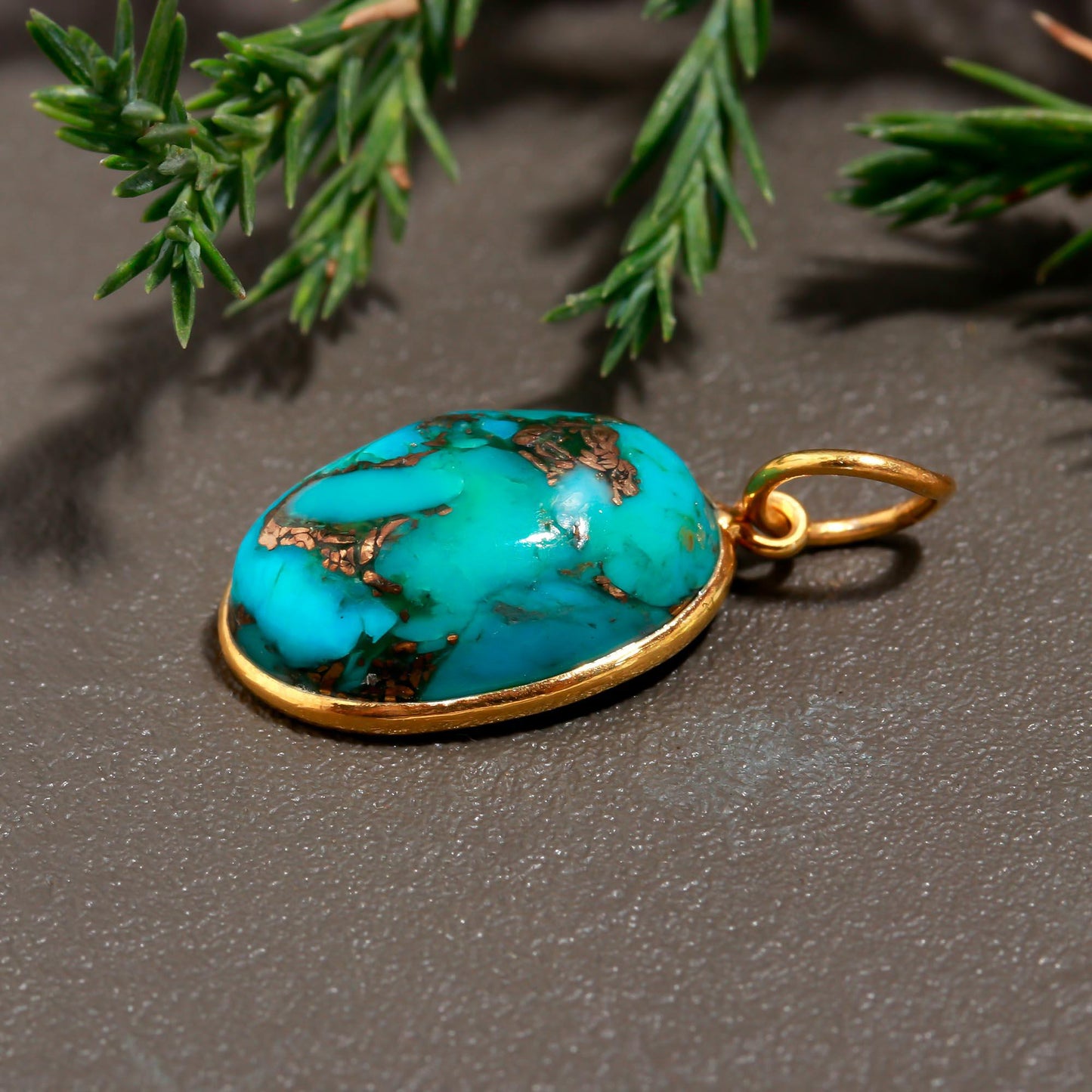Natural Blue Copper Turquoise Charm, Solid 18K Gold Charm Pendant, Handmade Gold Charm, Copper Turquoise Dainty Charm, Minimalist Pendant