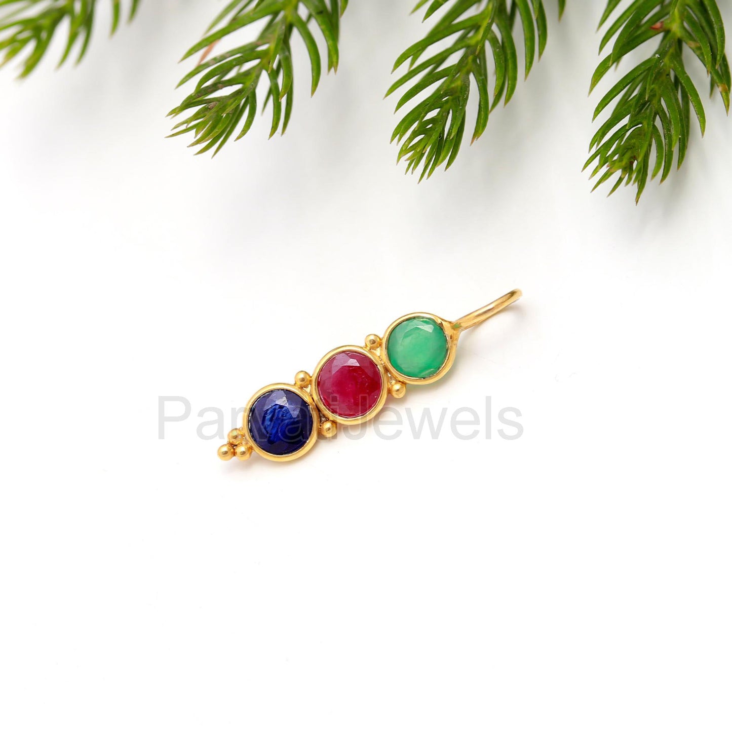 Natural Ruby Emerald Sapphire Gemstone 18K Solid Gold Charm Pendant, Minimal Handmade Gold Charm Pendant, Solid 18K GOLD, Gift for her,