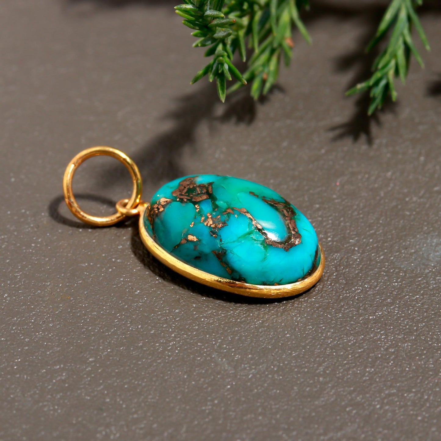 Natural Blue Copper Turquoise Charm, Solid 18K Gold Charm Pendant, Handmade Gold Charm, Copper Turquoise Dainty Charm, Minimalist Pendant
