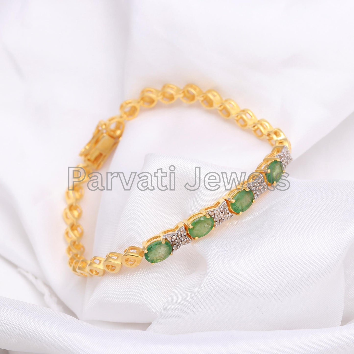 AA Natural Emerald and Diamond Bracelet, Solid 925 Silver Bracelet, May Birthstone Bracelet, Tennis Bracelet, Gift for her, Diamond Bracelet