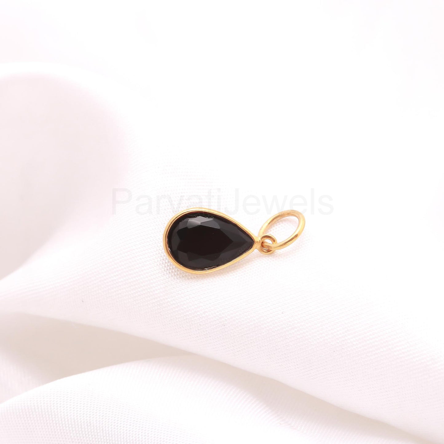 Natural Pear Shaped Black Onyx Charm, Black Onyx Gemstone Charm, Handcrafted Charm, Dainty Charm, Solid Gold Charm, Minimalist Gold Charm,