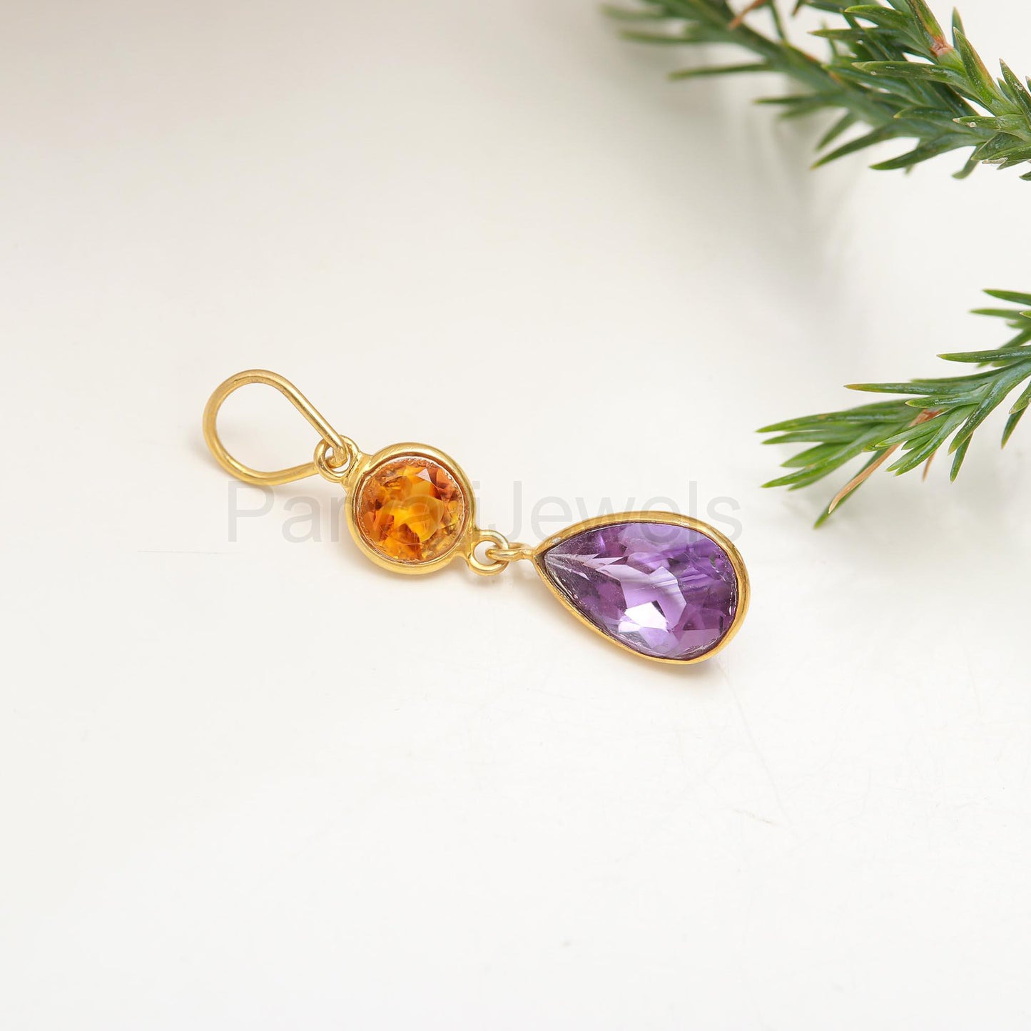 Natural Amethyst Citrine Charm, 18k Solid Gold Charm, Amethyst Gold Charm, Gold Charm Pendant, Citrine Charm Necklace, Handmade Gold Charm