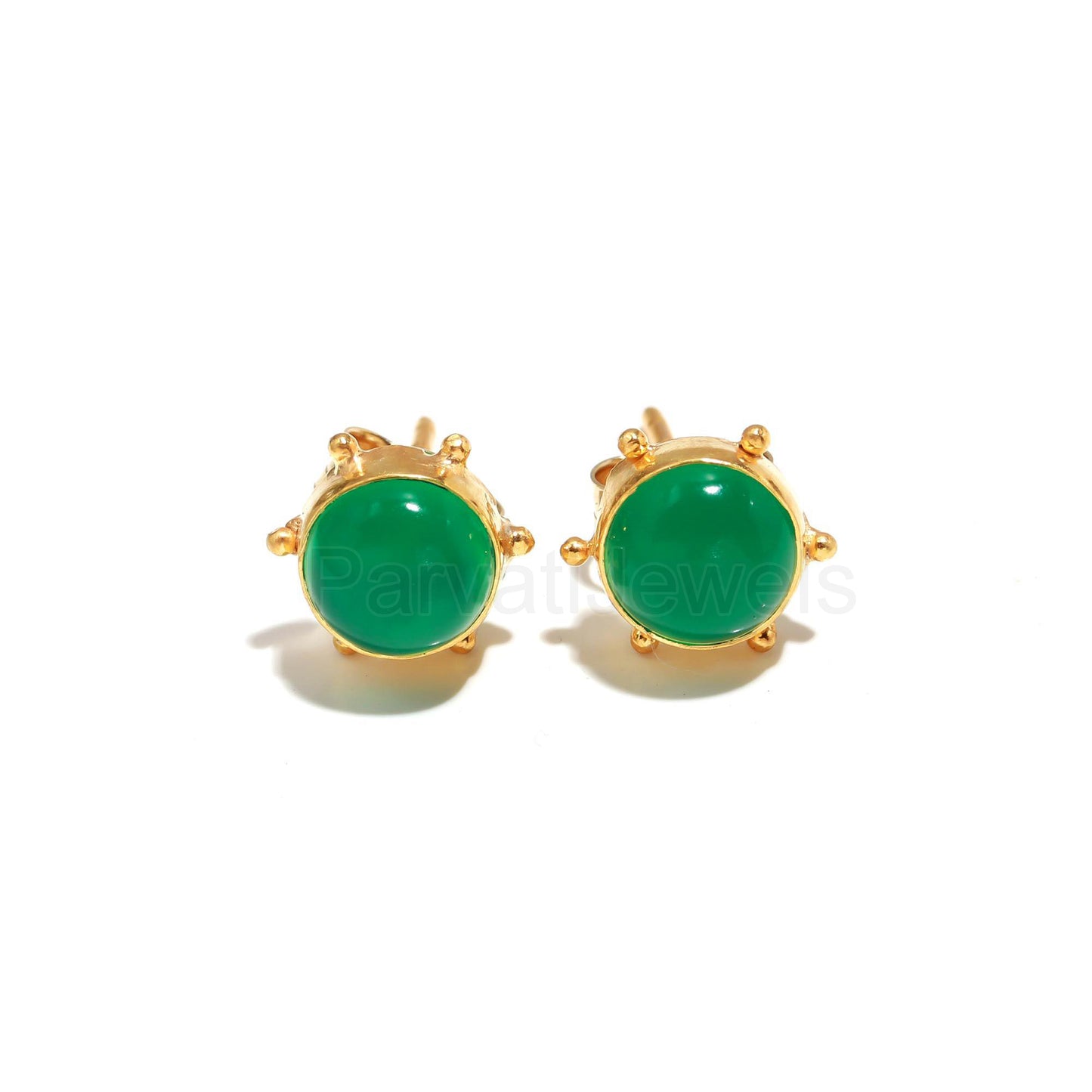 Natural Green Onyx Stud Earrings, Solid 14k & 18k Gold Stud Earrings, Green Onyx Gold Earrings, Gold Stud Earrings, Handmade Gold Earrings