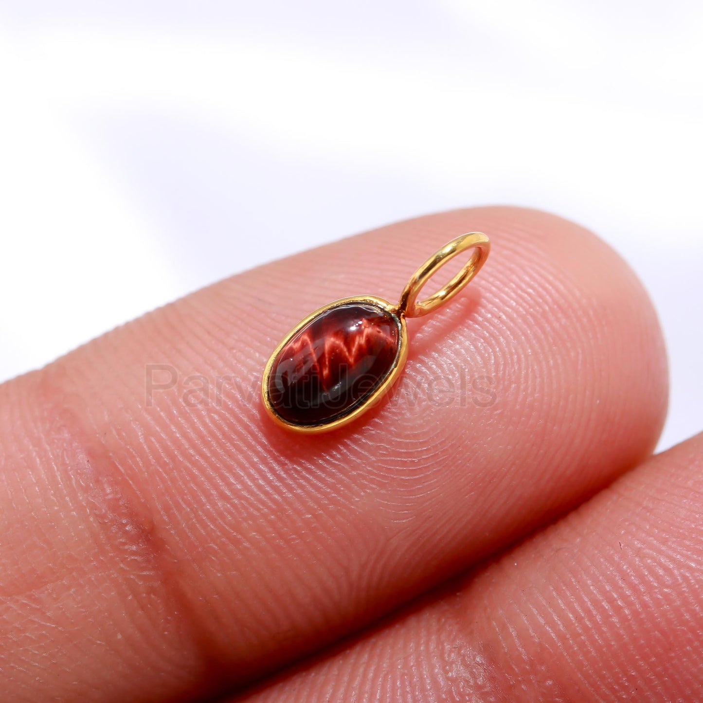 Natural Red Tiger's Eye Oval Charm, Solid 18K Gold Charm Pendant, Handmade Gold Charm, Tiger's Eye Dainty Charm, Minimalist Charm, SOLID 18K