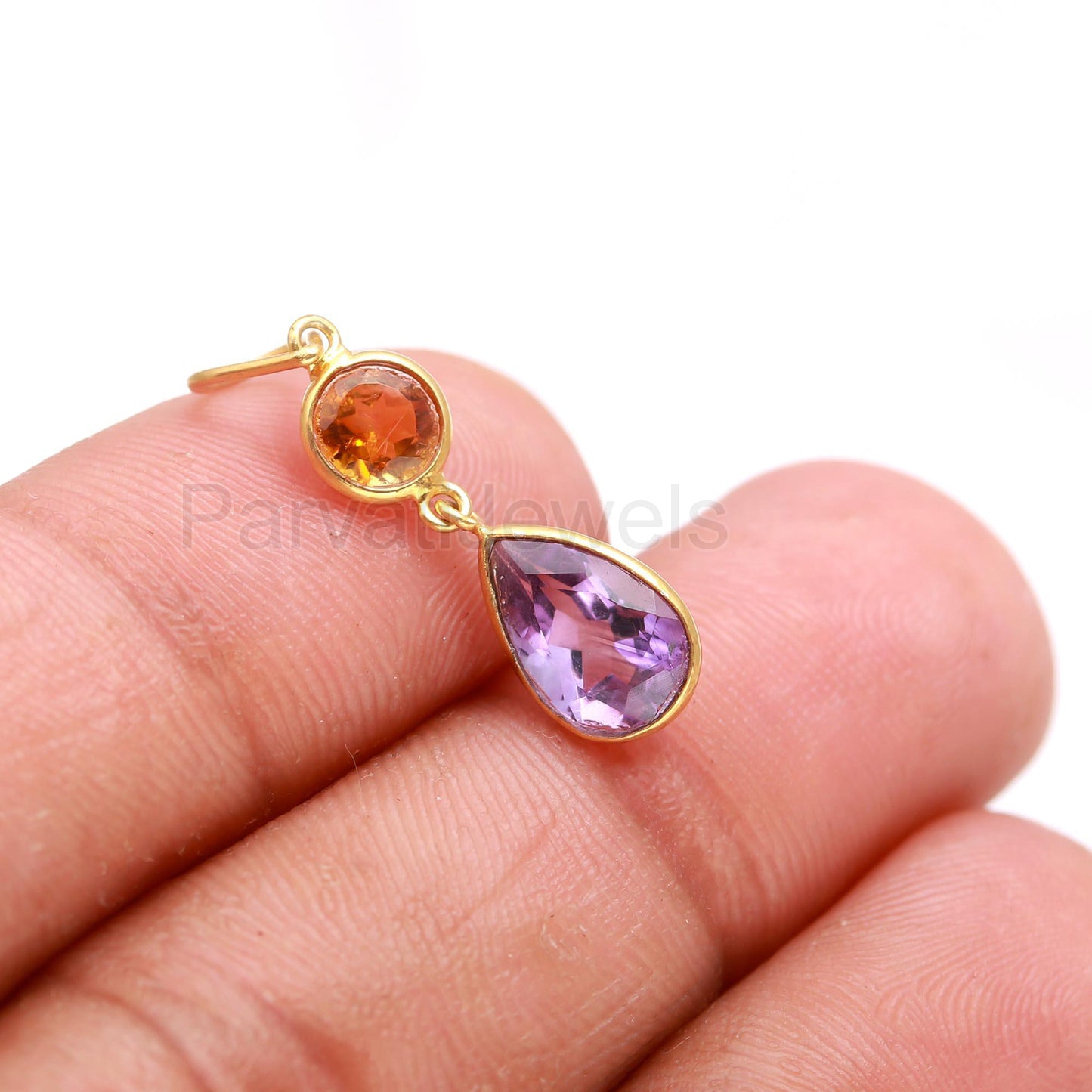Natural Amethyst Citrine Charm, 18k Solid Gold Charm, Amethyst Gold Charm, Gold Charm Pendant, Citrine Charm Necklace, Handmade Gold Charm