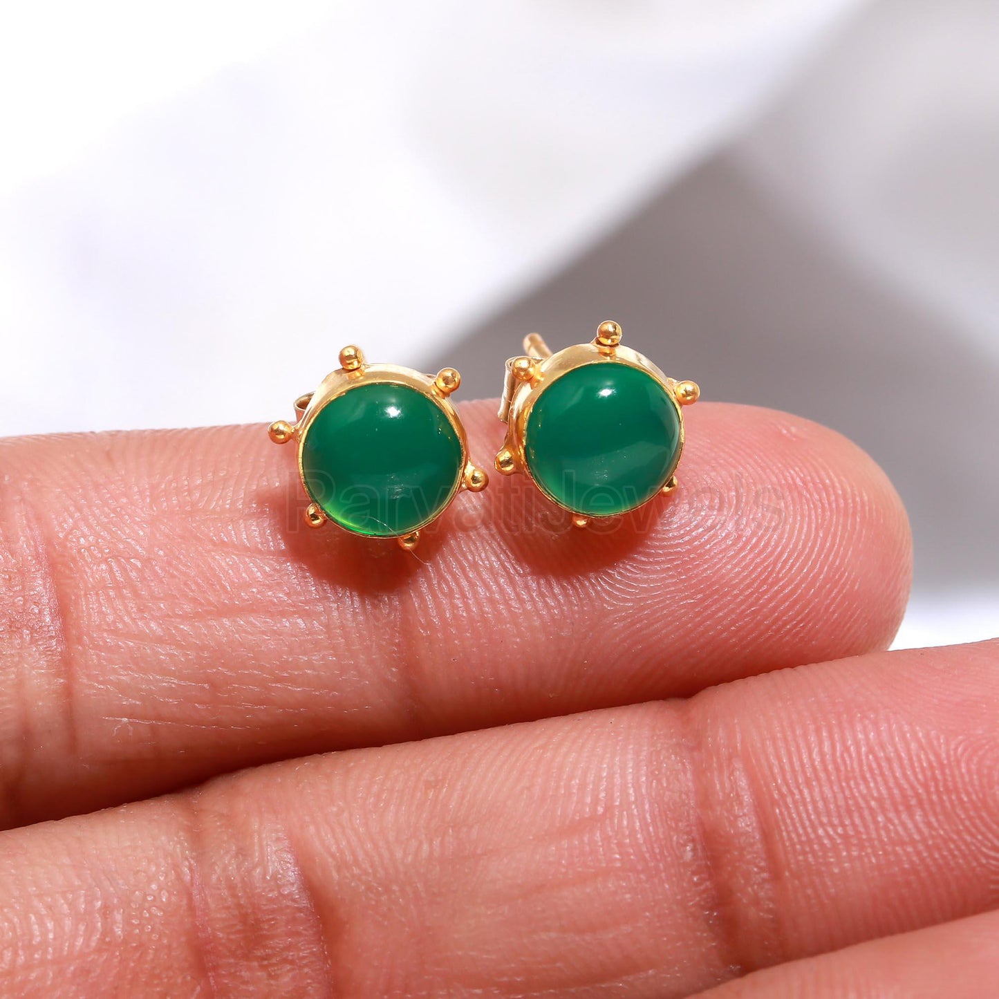 Natural Green Onyx Stud Earrings, Solid 14k & 18k Gold Stud Earrings, Green Onyx Gold Earrings, Gold Stud Earrings, Handmade Gold Earrings