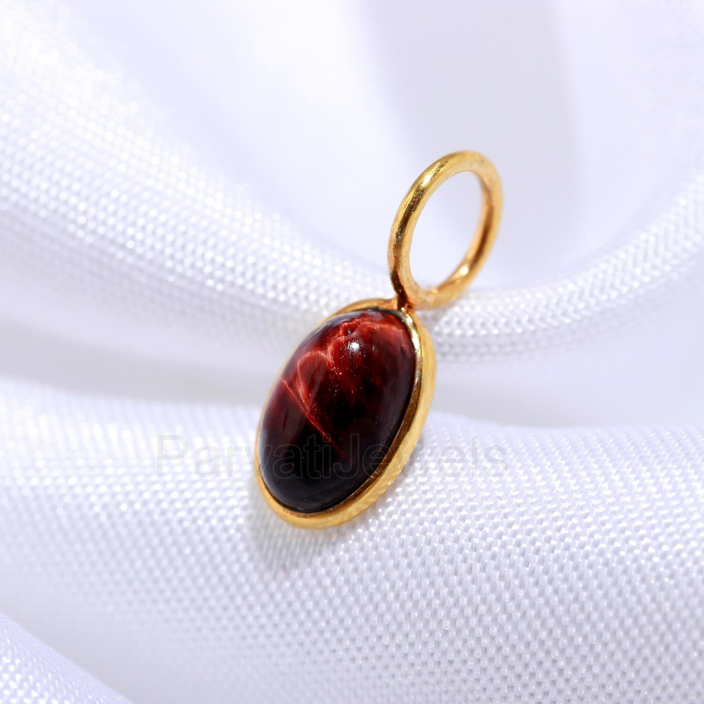 Natural Red Tiger's Eye Oval Charm, Solid 18K Gold Charm Pendant, Handmade Gold Charm, Tiger's Eye Dainty Charm, Minimalist Charm, SOLID 18K