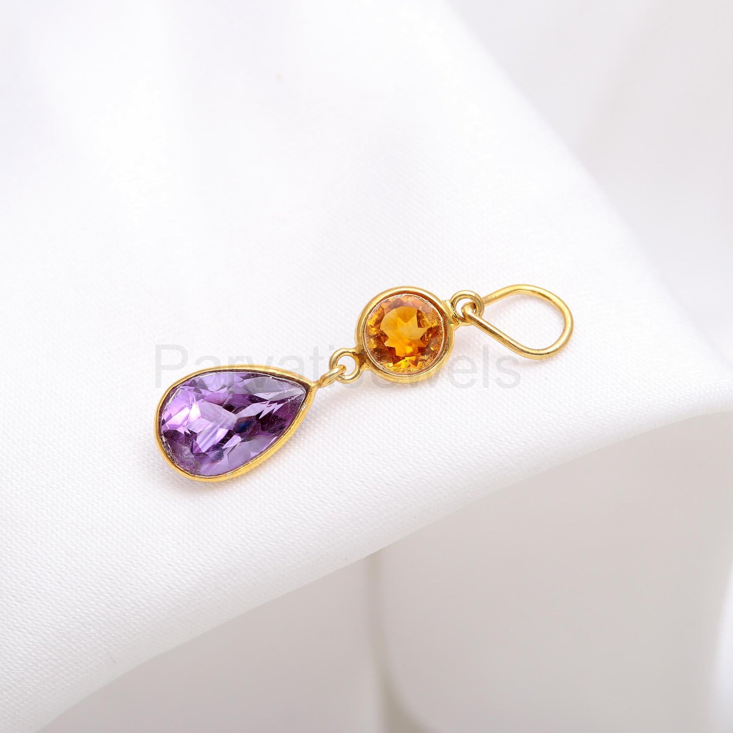 Natural Amethyst Citrine Charm, 18k Solid Gold Charm, Amethyst Gold Charm, Gold Charm Pendant, Citrine Charm Necklace, Handmade Gold Charm