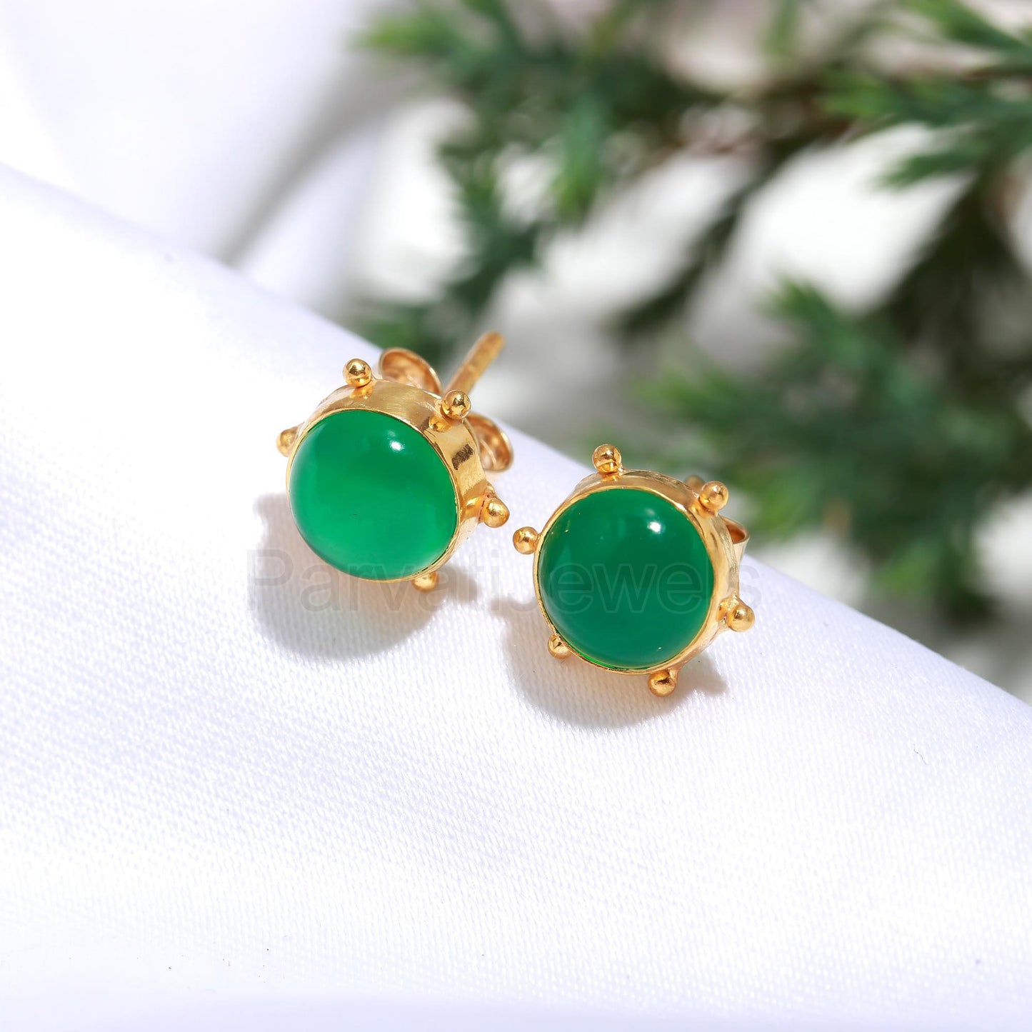 Natural Green Onyx Stud Earrings, Solid 14k & 18k Gold Stud Earrings, Green Onyx Gold Earrings, Gold Stud Earrings, Handmade Gold Earrings