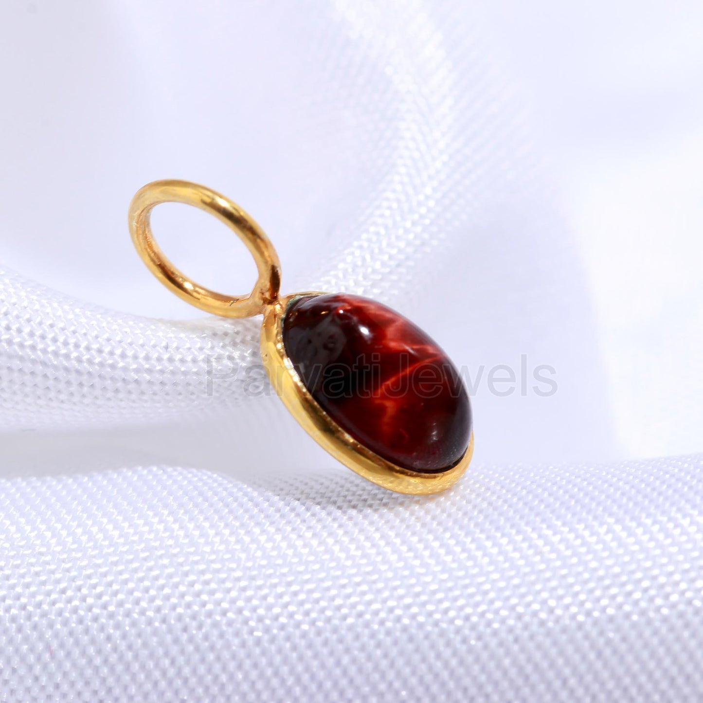Natural Red Tiger's Eye Oval Charm, Solid 18K Gold Charm Pendant, Handmade Gold Charm, Tiger's Eye Dainty Charm, Minimalist Charm, SOLID 18K
