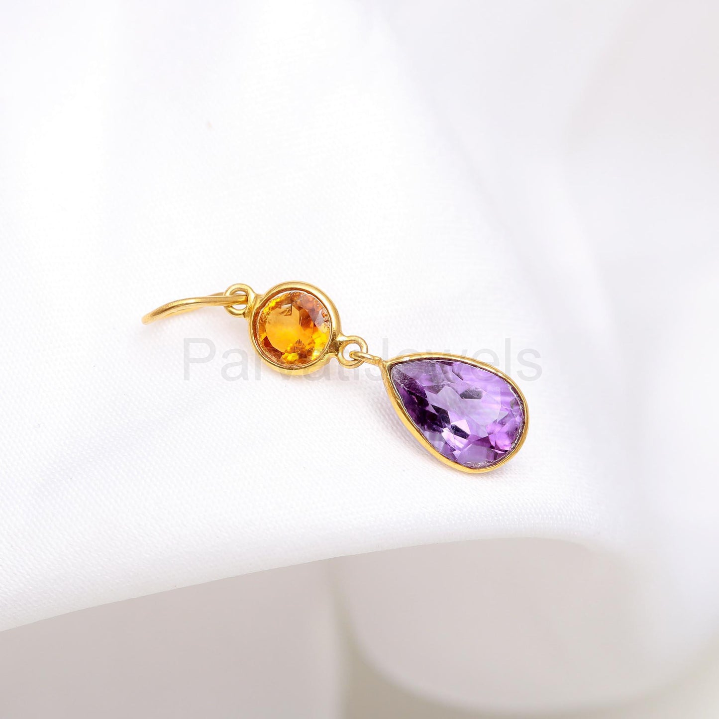 Natural Amethyst Citrine Charm, 18k Solid Gold Charm, Amethyst Gold Charm, Gold Charm Pendant, Citrine Charm Necklace, Handmade Gold Charm