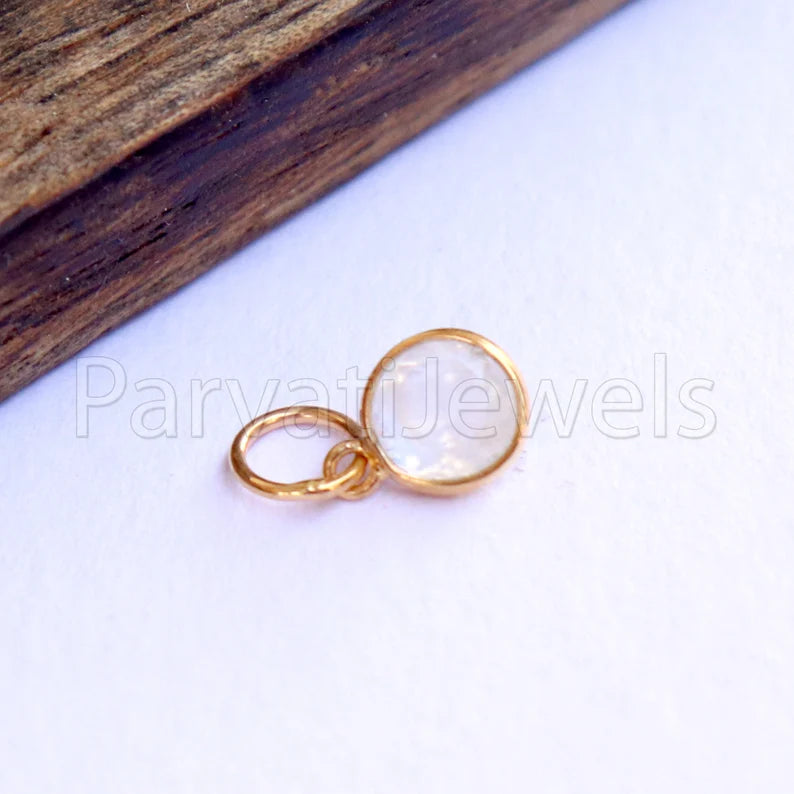 Rainbow Moonstone Charm, 18k Solid Gold Charm, Natural Moonstone Charm, Gold Charm, Charm Pendant, Charm Necklace, Handmade Gold Charm