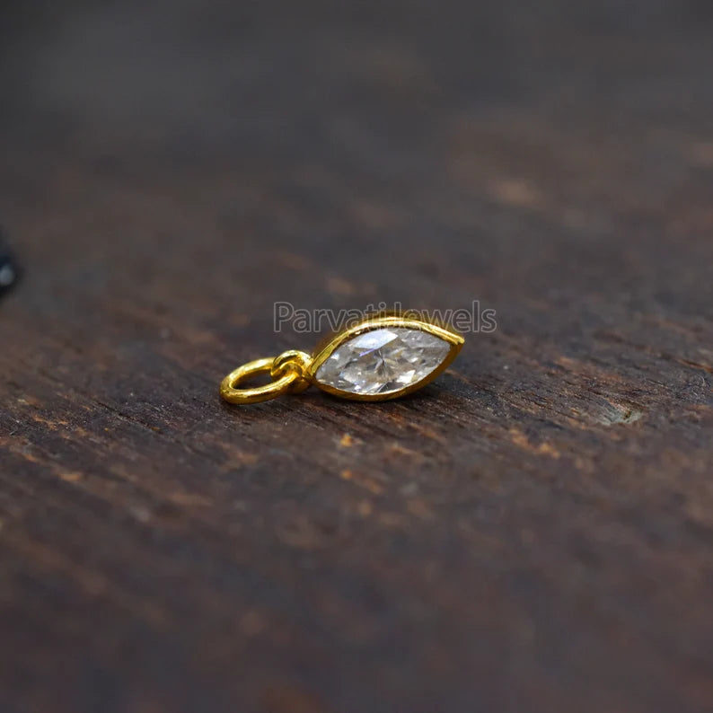 Natural Moissanite Solid 14K & 18K Gold, Marquise Charm Pendant, Marquise Moissanite Gold Charm, Solid Gold Charm, April Birthstone Charm