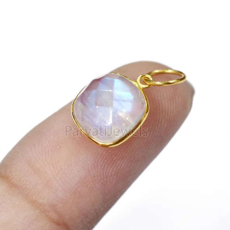 Natural Rainbow Moonstone 18k Solid Gold Charm Pendant Jewelry, Natural Blue Moonstone Charm, 18K Solid Gold Charm, Charm Pendant, Handmade Gold Charm Jewelry