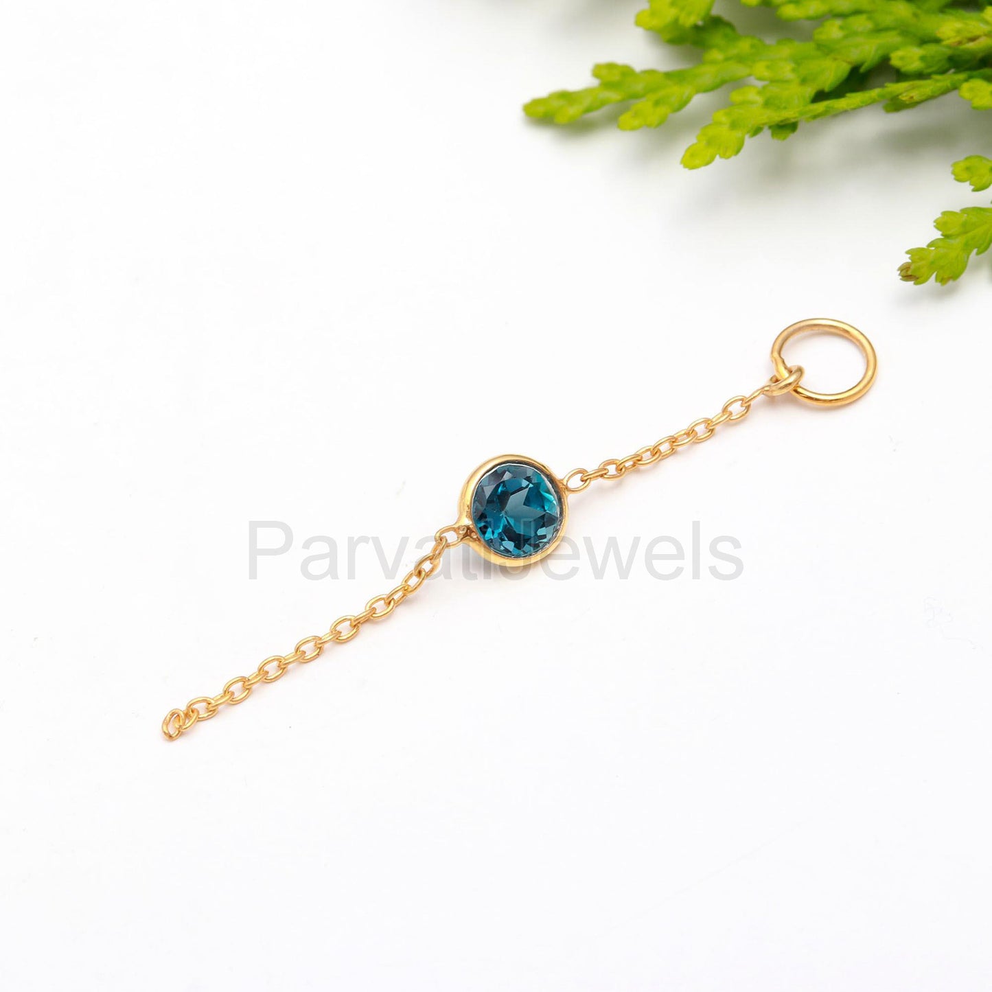 Natural London Blue Topaz Charm, 18k Solid Gold Charm, Gold Charm, Charm Pendant, Topaz Charm Necklace, Handmade Charm, Link Chain Charm