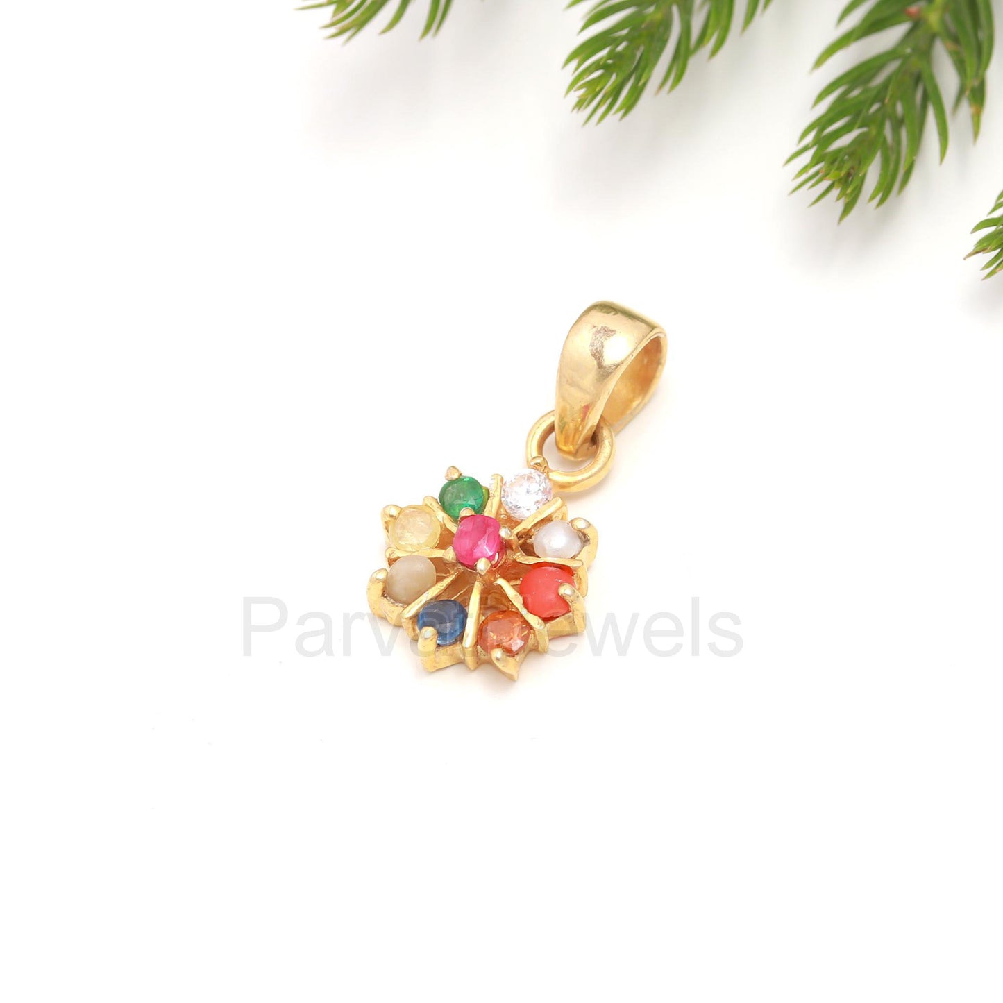 Natural Navratan Charm, 18k Solid Gold Charm, Charm Pendant, Natural Multi Gemstones Charm, Gold Charm, Handmade Gold Charm, Gift For Her
