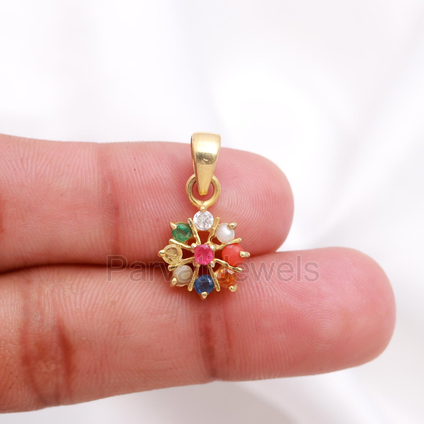 Natural Navratan Charm, 18k Solid Gold Charm, Charm Pendant, Natural Multi Gemstones Charm, Gold Charm, Handmade Gold Charm, Gift For Her