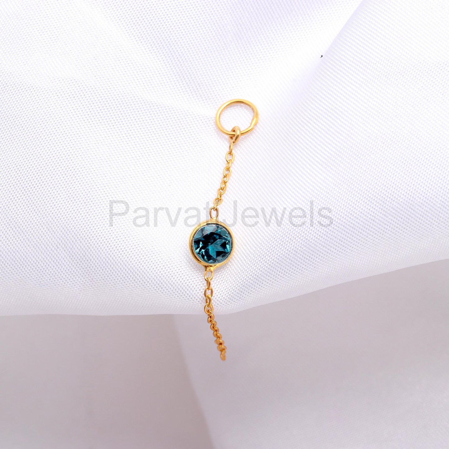 Natural London Blue Topaz Charm, 18k Solid Gold Charm, Gold Charm, Charm Pendant, Topaz Charm Necklace, Handmade Charm, Link Chain Charm