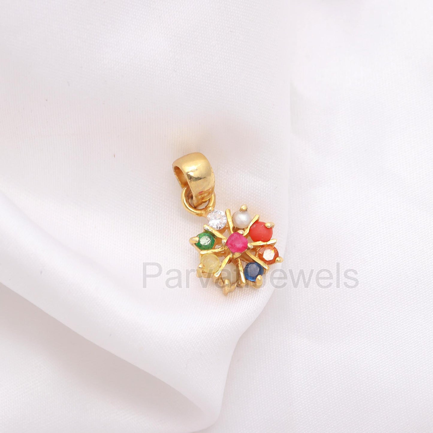 Natural Navratan Charm, 18k Solid Gold Charm, Charm Pendant, Natural Multi Gemstones Charm, Gold Charm, Handmade Gold Charm, Gift For Her
