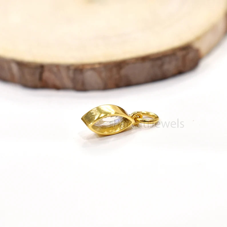 Natural Moissanite Solid 14K & 18K Gold, Marquise Charm Pendant, Marquise Moissanite Gold Charm, Solid Gold Charm, April Birthstone Charm