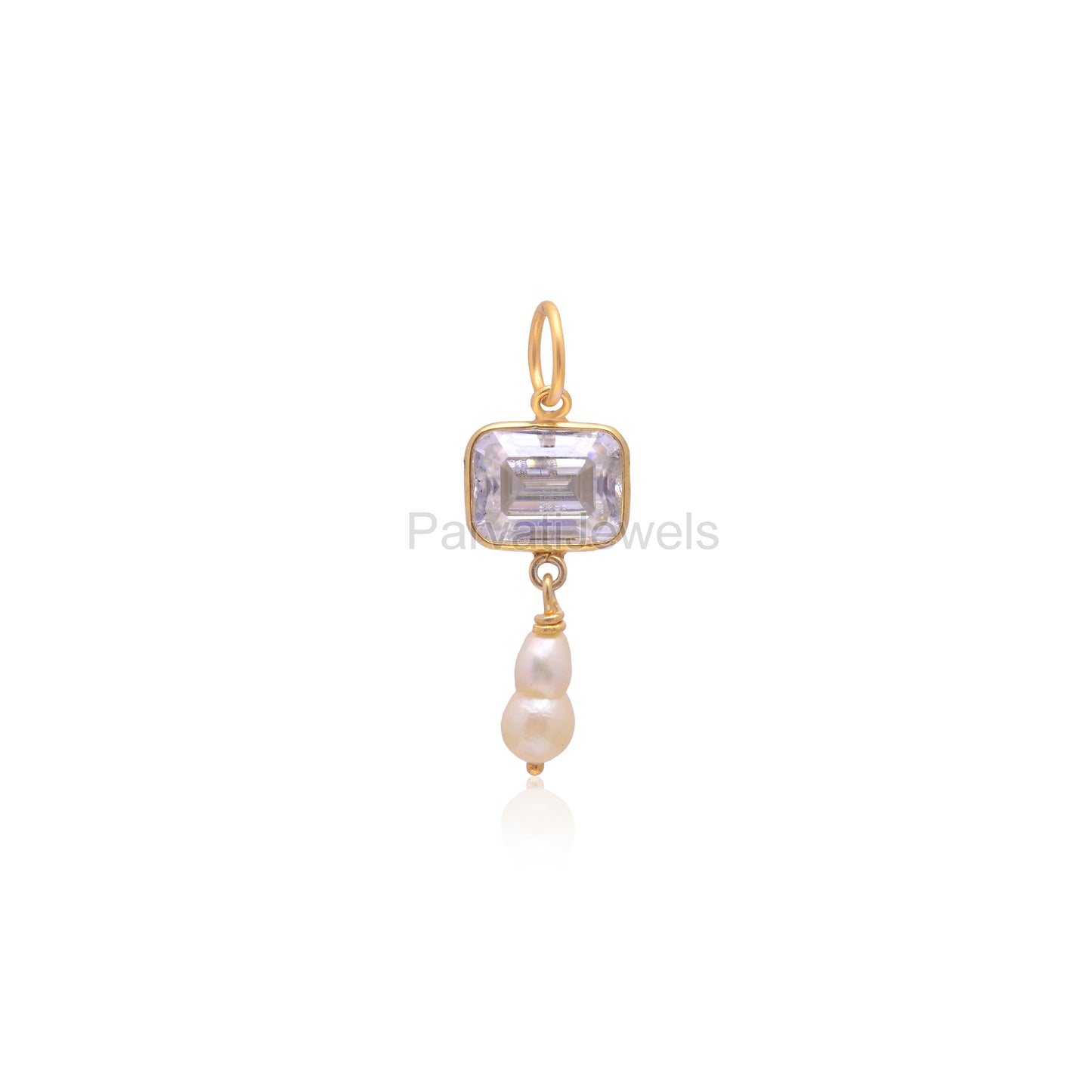 Natural Moissanite Pearl Charm, Solid 18K Gold Charm Pendant, Moissanite Charm Pendant, April Birthstone Charm, Pearl Charm, K C Pearl, 18k Gold Charm