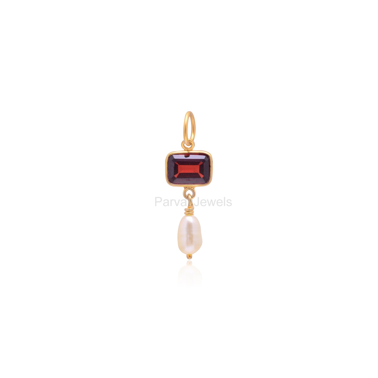 Natural Garnet Pearl Charm, Solid 18k Gold Charm, Pearl Charm Pendant, Garnet Birthstone Charm Necklace, Handmade Gold Charm, Gift For Her