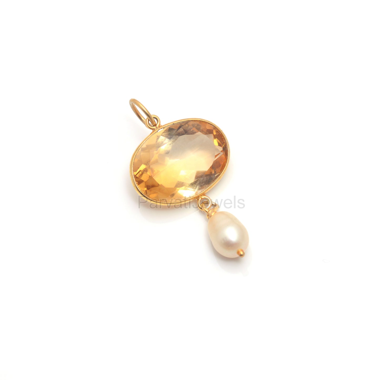 Natural Citrine Pearl Charm, Solid 18k Gold Charm, Pearl Gold Charm, November Birthstone Charm Pendant, Charm Necklace, Handmade Gold Charm,
