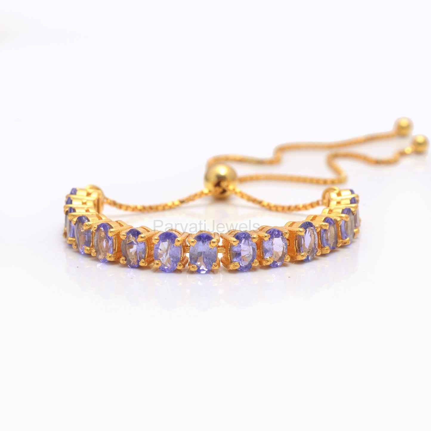 Natural Blue Tanzanite Oval Tennis Gold Vermeil Bracelet, Solid 925 Silver Tennis Bracelet, December Birthstone Bracelet, Partywear Bracelet