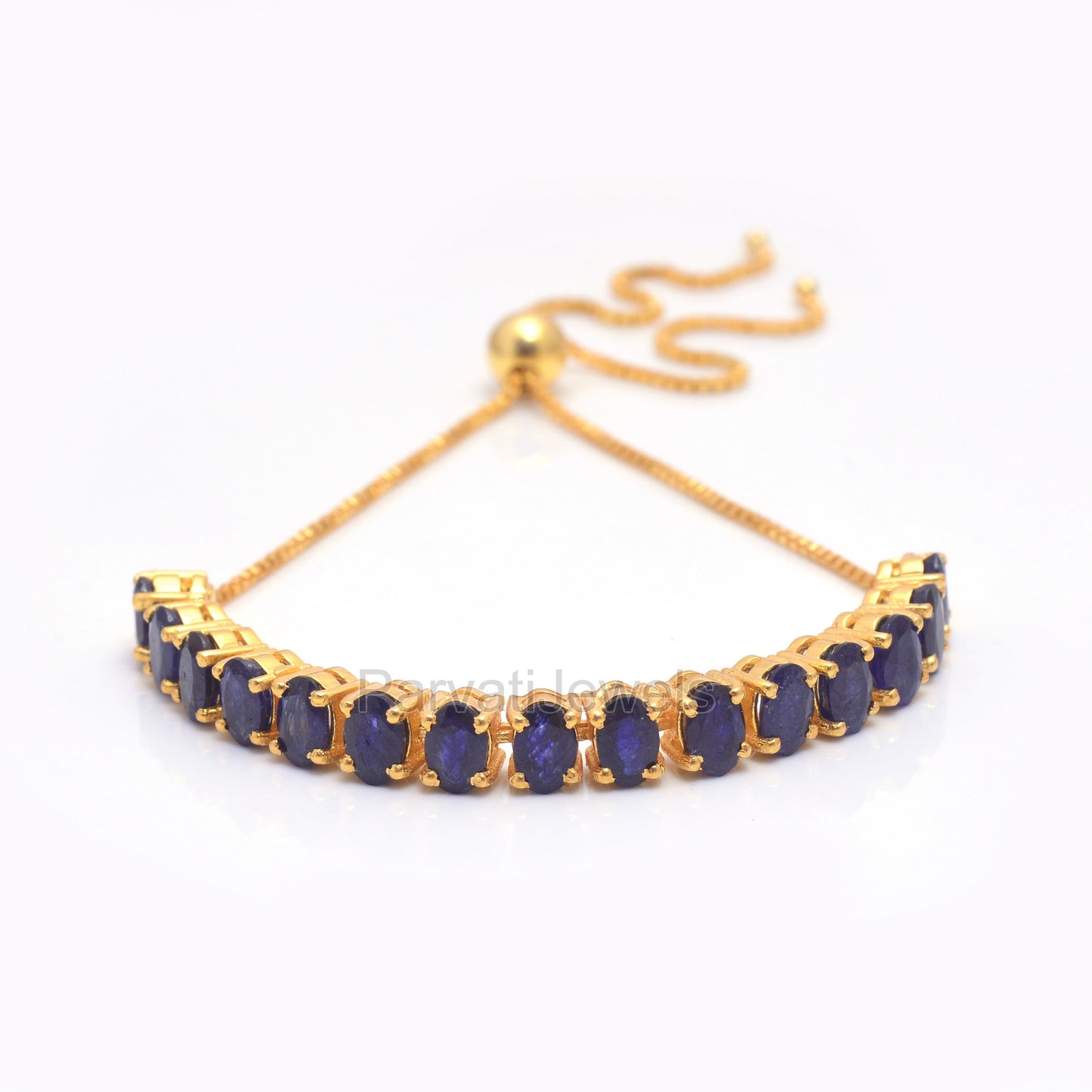 AA Sapphire Tennis Gold Vermeil Bracelet, 4x6 Oval Bracelet, Solid 925 Silver Bracelet, September Birthstone Bracelet, Engagement Bracelet