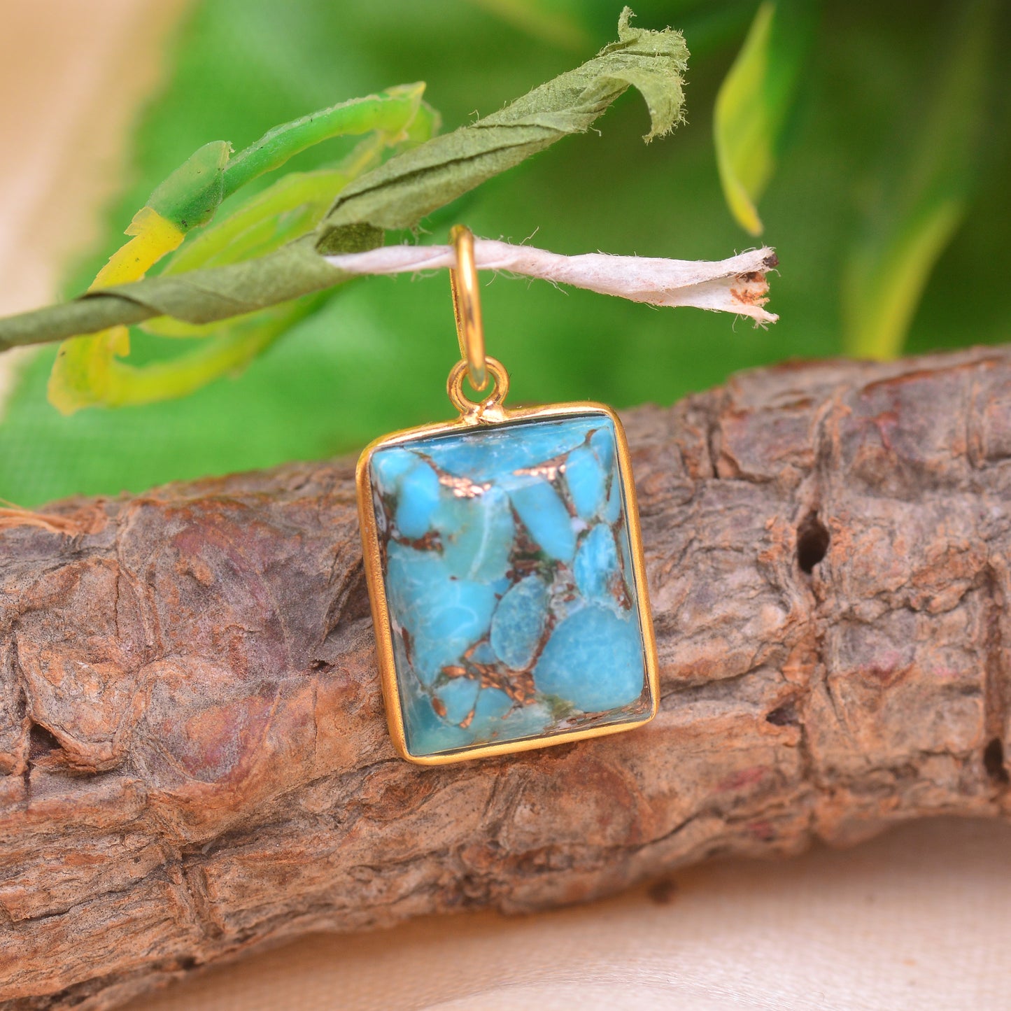 Natural Blue Copper Turquoise Charm, Solid 18K Gold charm pendant, Handmade Charm, Copper Turquoise Dainty Charm, Minimalist Charms Pendant
