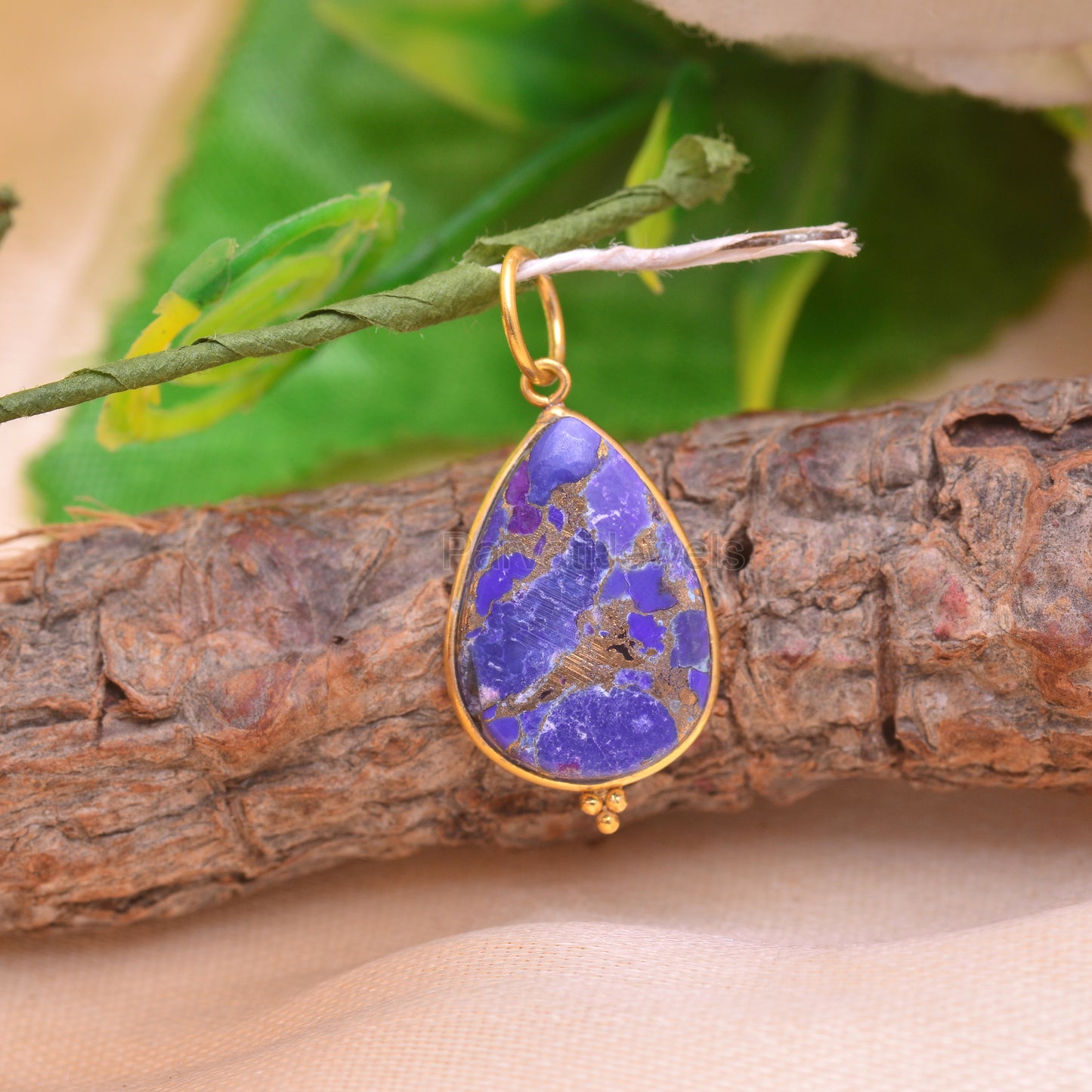 Purple Copper Turquoise Charm, Solid 18K Gold charm pendant, Handmade Gold Charm, Copper Turquoise Dainty Charm, Minimalist Pendant,